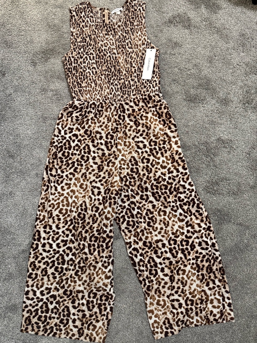 Calvin Klein Leopard Print Wide Leg Jumpsuit Size 6 NWT
